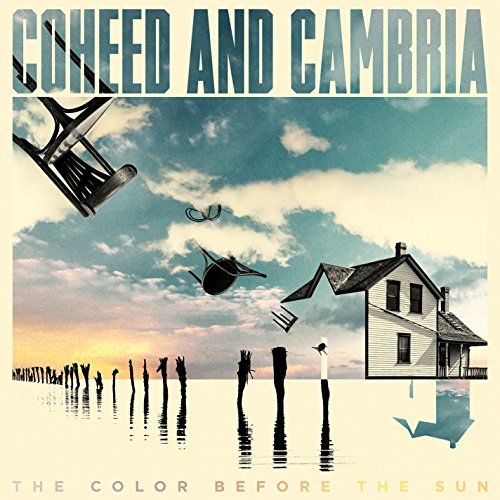 "Album cover with house, water, and surreal elements, titled 'Coheed and Cambria - The Color Before The Sun'."