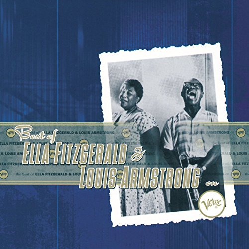 "CD cover featuring black and white photo of Ella Fitzgerald and Louis Armstrong."