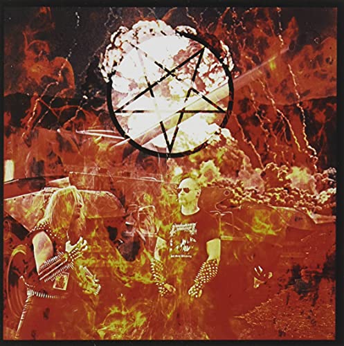 CD cover with fiery imagery, a pentagram, and a masked figure playing guitar.