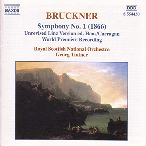 CD cover for Bruckner’s Symphony No. 1, featuring a mountain landscape.