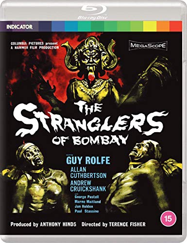 Blu-ray cover for "The Stranglers of Bombay" featuring a deity and victims.