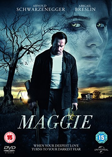 DVD cover for "Maggie" featuring Arnold Schwarzenegger with a dark, eerie background.