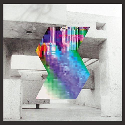 A vinyl record cover featuring a colorful, glitchy arrow in a concrete structure.