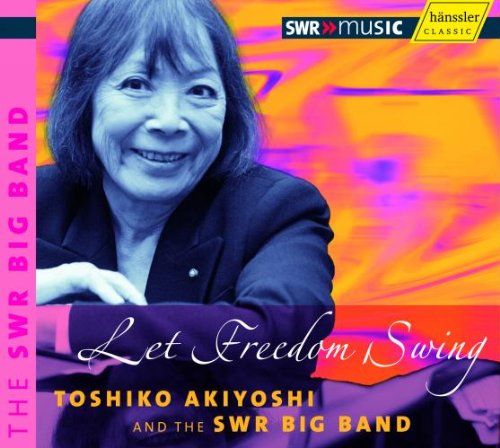 CD cover with a black and white photo of Toshiko Akiyoshi against an orange background.