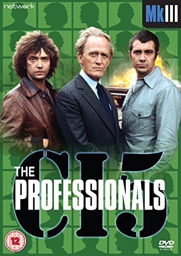 DVD cover for The Professionals featuring three men against a green grid background.