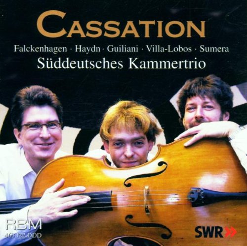 CD cover featuring three smiling men holding a cello against a black background.
