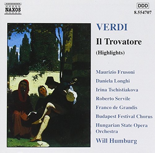 "CD cover with painting of three people and opera title 'Verdi: Il trovatore'."