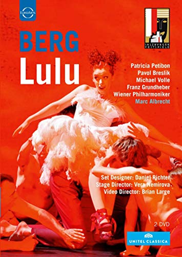DVD cover for Berg's Lulu featuring a woman in a white dress on red background.