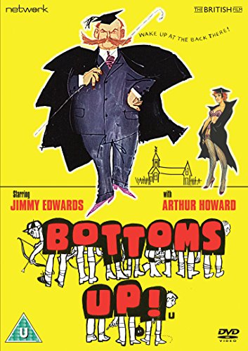 DVD cover for "Bottoms Up!" featuring cartoon figures and actors' names.