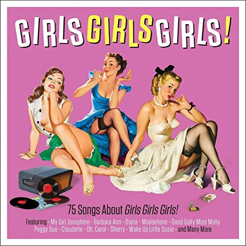 1950s-style illustration of three women for the “Girls Girls Girls!” CD cover.
