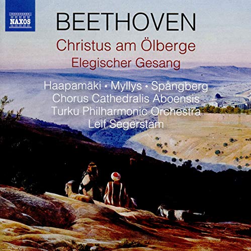 "CD cover featuring a landscape painting with text overlay, Beethoven's name prominently displayed."