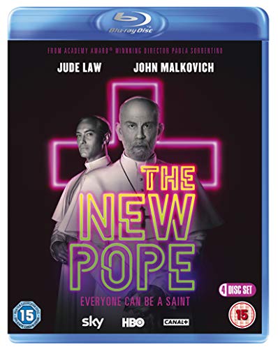 "The New Pope" Blu-ray case with two men in clerical attire on a black background.