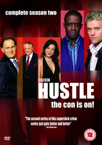 DVD cover for "Hustle" season two featuring five actors in suits.