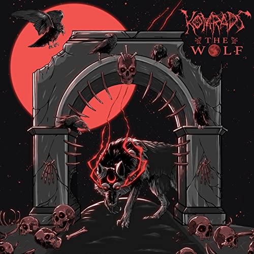 CD cover: wolf snarling before a stone archway with skulls and ravens.