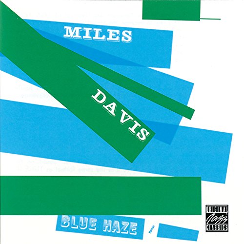 "Album cover with blue and green abstract shapes and white text on a white background."