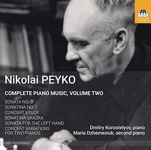 Black and white CD cover with a man playing piano, text overlay listing musical pieces.
