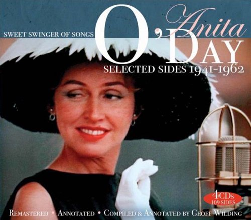 Anita O'Day in a black hat and gloves on a CD cover.