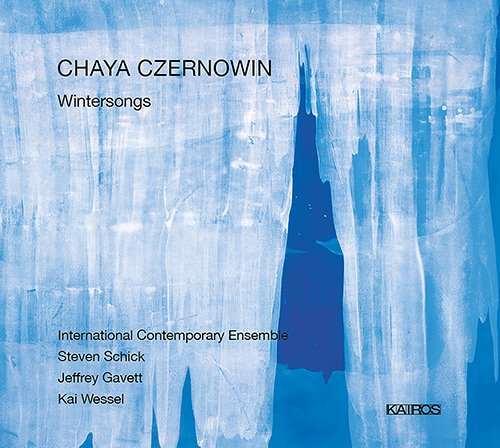 CD cover for Chaya Czernowin’s “Wintersongs” with icy blue abstract design.