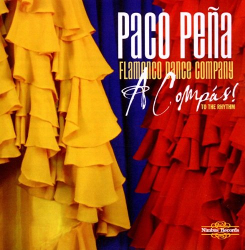 "Flamenco dance skirt cover with yellow and red ruffled fabric, blue background, and text."