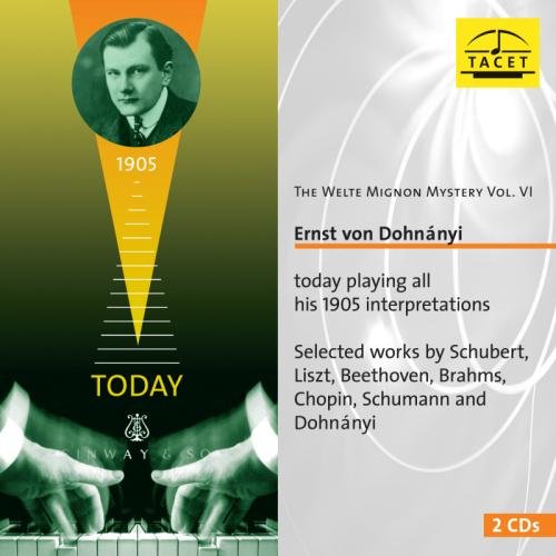 CD cover with Ernst von Dohnányi portrait and piano hands image, yellow and gray background.