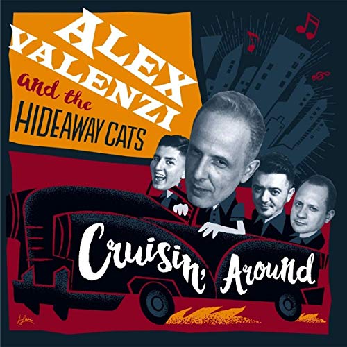 The image is an album cover featuring a man and three others in a car.