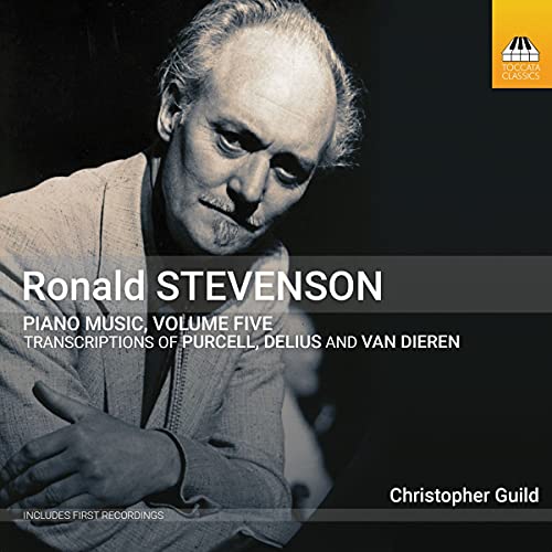 Black and white portrait of Ronald Stevenson on a classical music CD cover.