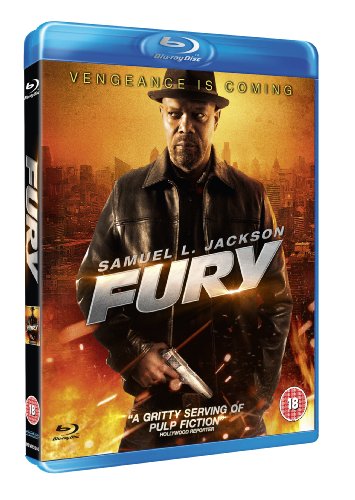 Blu-ray case for "Fury" featuring Samuel L. Jackson in a dark coat.