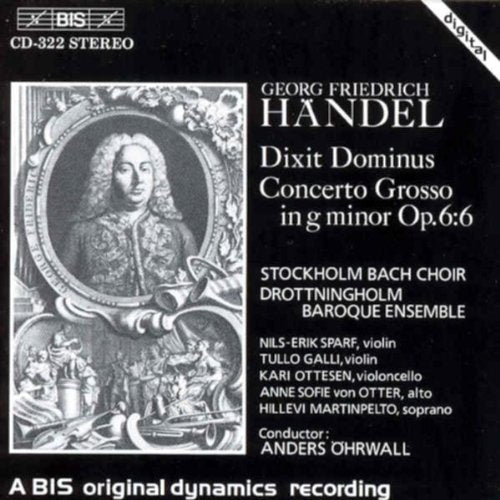 CD cover for Handel’s Dixit Dominus and Concerto Grosso, featuring a portrait.