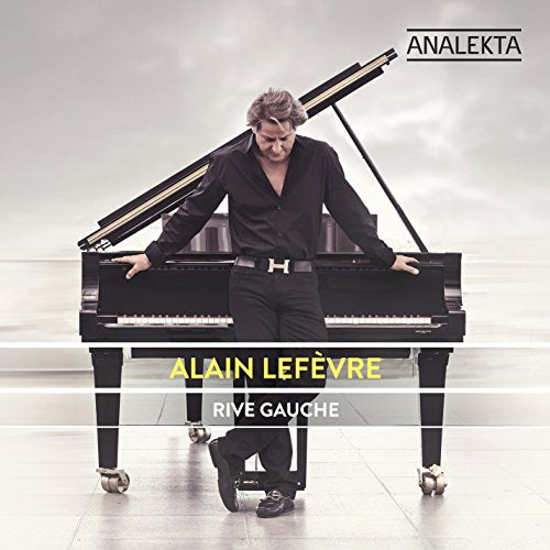 Man in black stands behind grand piano, looking down, on album cover.