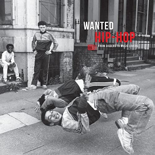 Black and white vinyl album cover featuring breakdancers and the text "WANTED HIP-HOP".