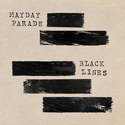 "Album cover with five black brush strokes on a beige background."