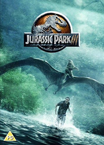 Jurassic Park III DVD cover featuring a pterosaur flying over a man in water.
