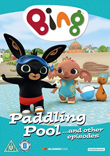 "Bing DVD cover featuring cartoon rabbit characters playing in a paddling pool."