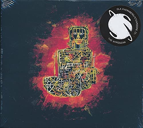 "Ola Kvernberg's album cover featuring a robotic figure with a skull on a red background."