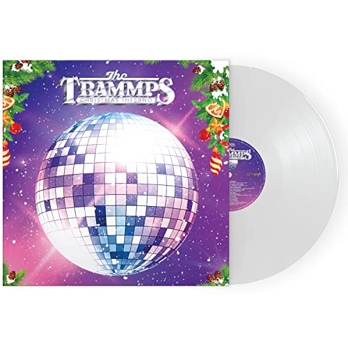 Trammps Christmas Inferno" vinyl record with disco ball cover and white disc.