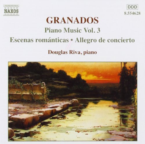 "Album cover with serene landscape painting and title 'Granados Piano Music Vol. 3'."