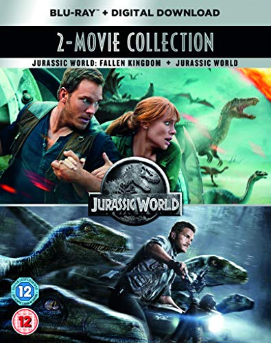 "Blu-ray case with 'Jurassic World' movie images and '2-Movie Collection' text on black background."