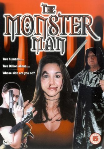 "The Monster Man" DVD cover featuring a man, woman, and hooded figure with swords.