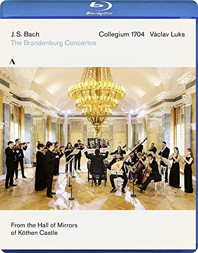 Blu-ray cover featuring Collegium 1704 performing Bach's Brandenburg Concertos in a grand hall.