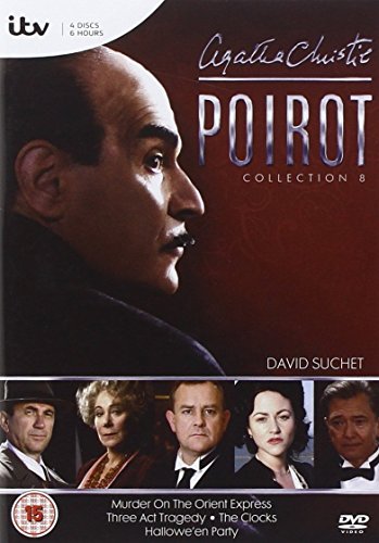 "Agatha Christie's Poirot Collection 8 DVD cover featuring David Suchet and other actors."