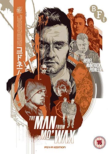 "The Man From Mo'Wax" DVD cover featuring a man's face and various illustrations.