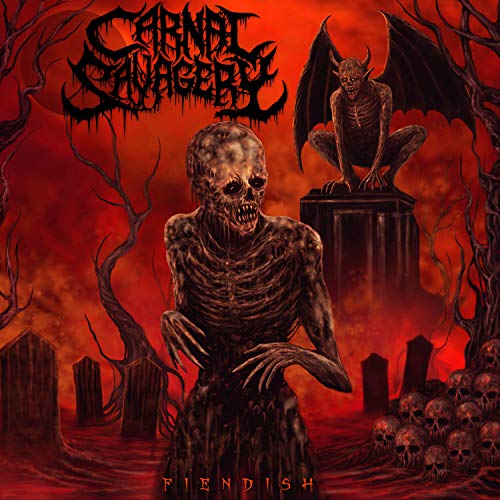 Red album cover depicting skeletal figures, a gargoyle, and a graveyard.