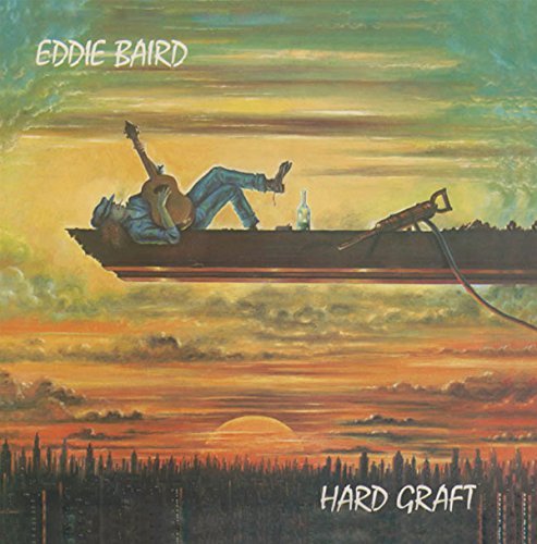 Album cover showingC showing a man resting with a guitar on a high beam.