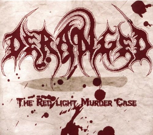 Album cover with red blood splatters and stylized text on a beige background.