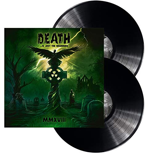 A vinyl record cover with a dark graveyard scene and a crow on a tombstone.