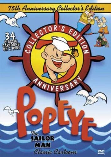 "Popeye DVD cover featuring a cartoon Popeye's head on a ship's wheel."