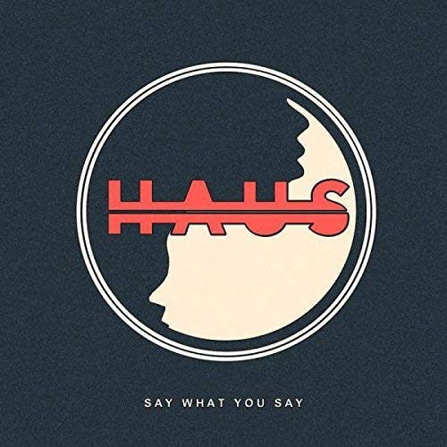 A vinyl record cover with a dark blue background, featuring a beige silhouette and red text.