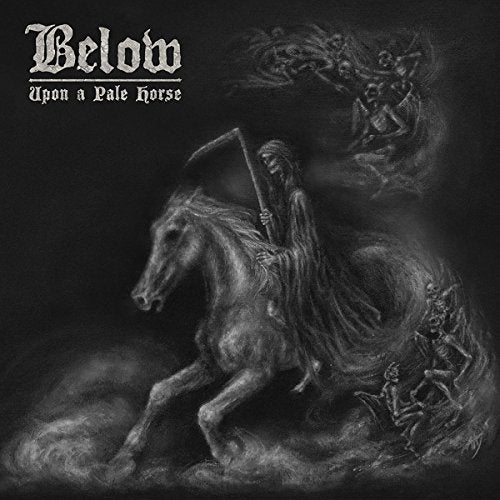 Black and white album cover with grim reaper on a pale horse.