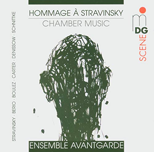 CD cover for "Ensemble Avantgarde" featuring abstract green head illustration.