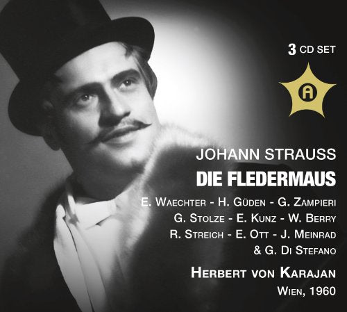 CD cover for Johann Strauss’ “Die Fledermaus” opera, Vienna, 1960.